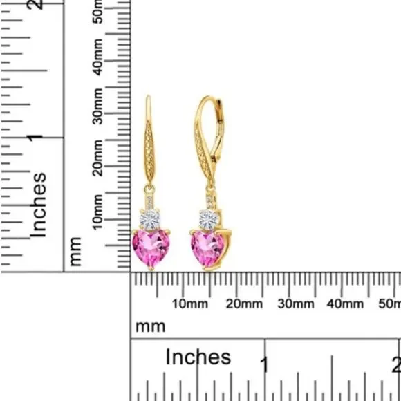 18K Yellow Gold with 3.09 Cttw Pink Mystic Topaz and Moissanite Heart Earrings